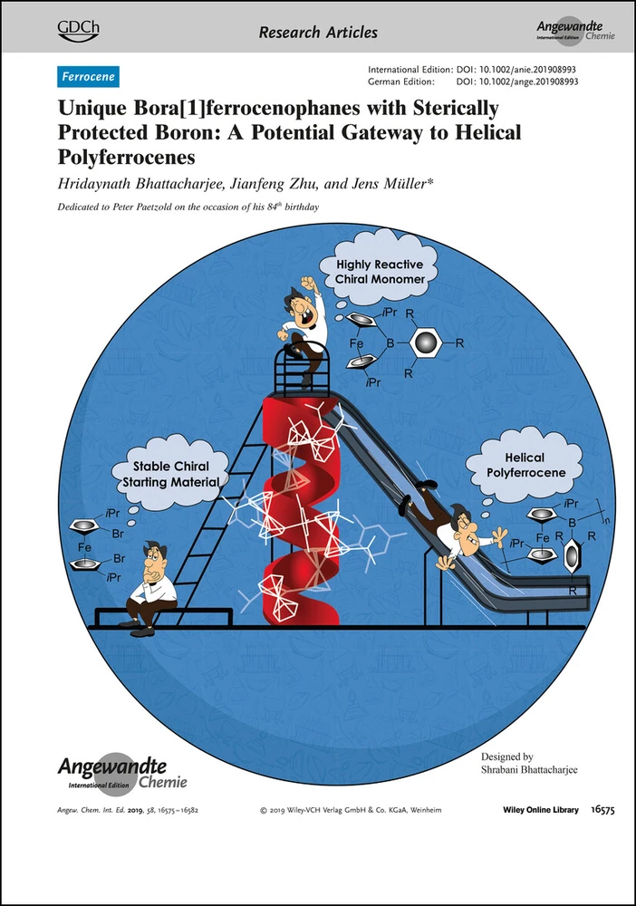 Journal cover art: Unique Bora[1]ferrocenophanes with Sterically Protected Boron: A Potential Gateway to Helical Polyferrocenes